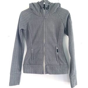 Bench jacket with hood womens size XS black/white thumb holes equestrian riding